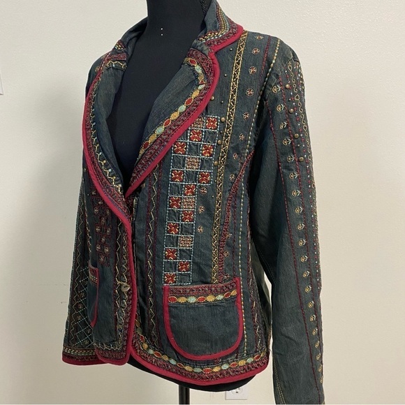 Chico’s Blazer women’s size Medium Embroidered studded Blazer Jacket - Picture 2 of 14